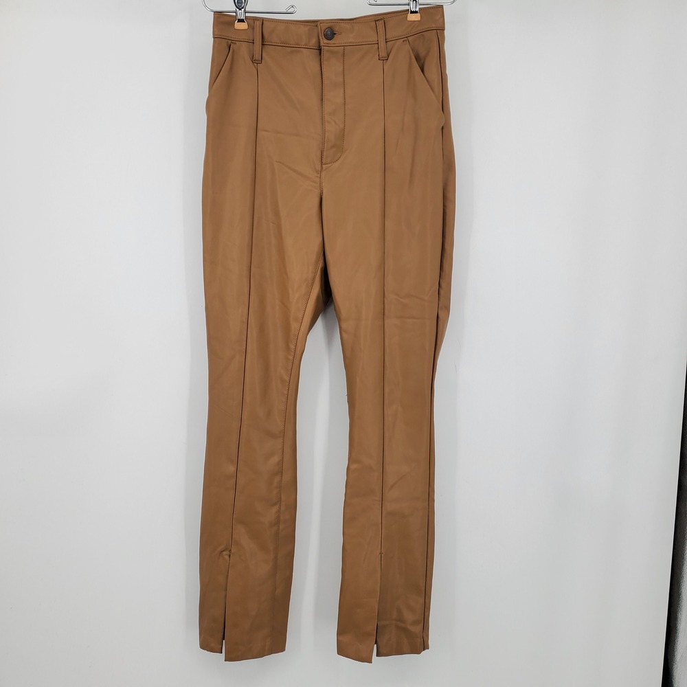 Abercrombie & Fitch Tan Faux Leather Ultra High Rise Skinny Split Hem Pants 8 29